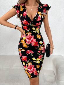 SHEIN Privé Đầm Xù Trọn gói Hoa Tất cả trên in Thanh lịch - Nhiều màu - Xem 2