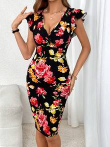 SHEIN Privé Đầm Xù Trọn gói Hoa Tất cả trên in Thanh lịch - Nhiều màu - Xem 4