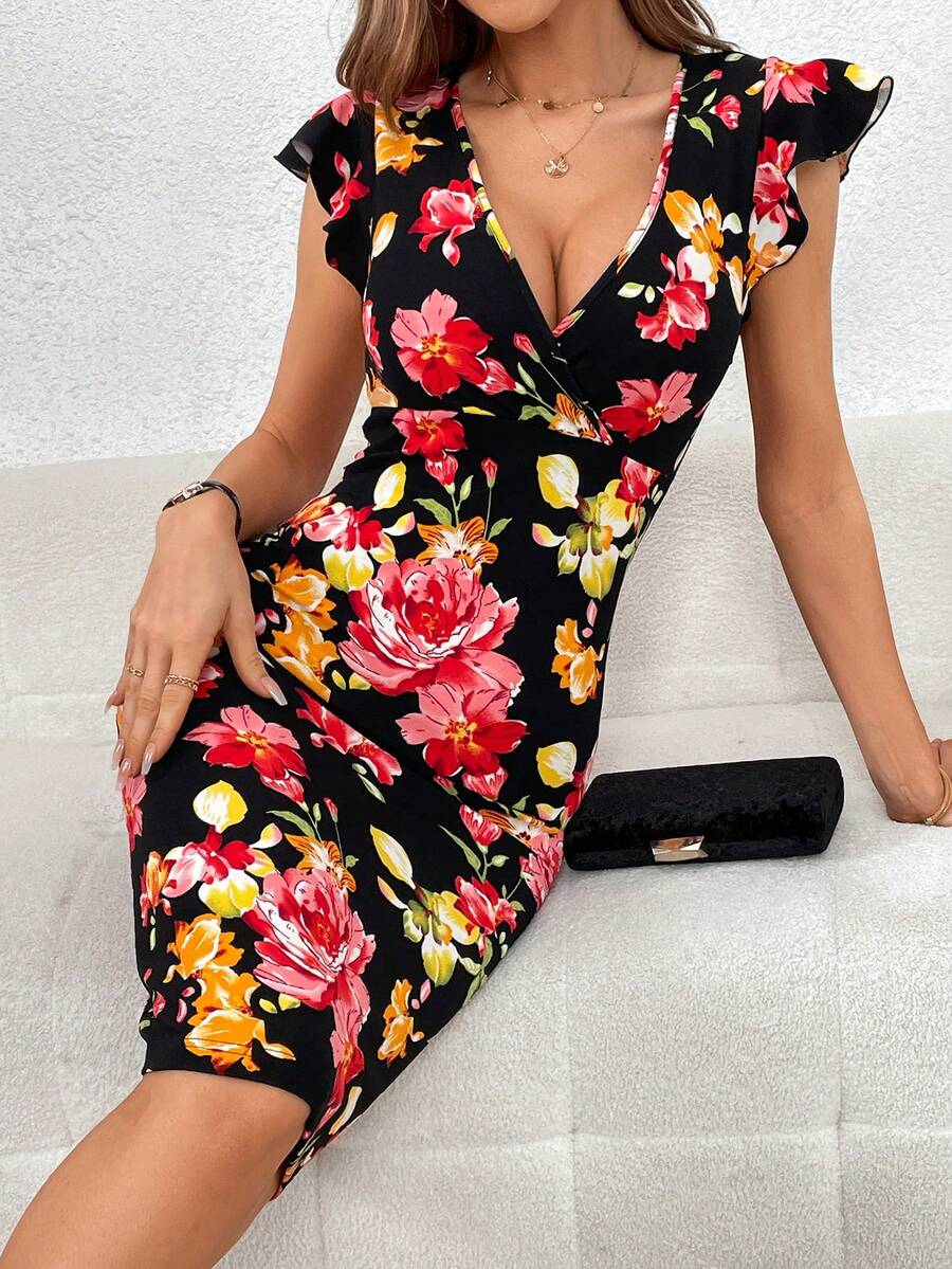 SHEIN Privé Đầm Xù Trọn gói Hoa Tất cả trên in Thanh lịch - Nhiều màu - Xem 1