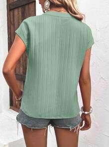 SHEIN LUNE Solid Button Front Batwing Sleeve Notched Neckline Shirt - Mint Green - View 2