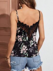 SHEIN Frenchy Áo khoác và áo lót dành cho xe tăng nữ Lộ Lưng Tương phản ren Hoa Boho - màu đen - Xem 6