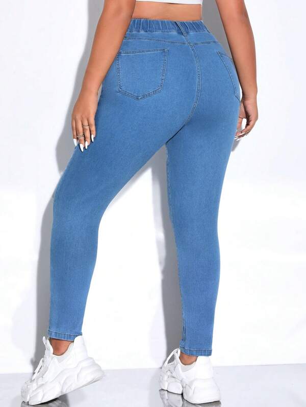 SHEIN EZwear Plus Elastic Waist Skinny Jeans SHEIN UK