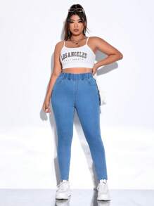 CovetEZ 口袋純色大碼牛仔褲 - 淺色水洗藍 - 查看 3