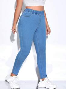 CovetEZ 口袋純色大碼牛仔褲 - 淺色水洗藍 - 查看 5