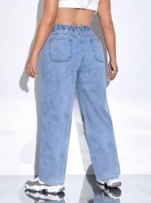 Quần Denim kích thước lớn Nút Túi Dây kéo màu trơn - Rửa nhẹ - Xem 2