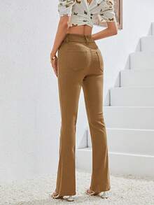 SHEINBlues 高腰牛仔喇叭褲 - 咖啡棕 - 查看 2