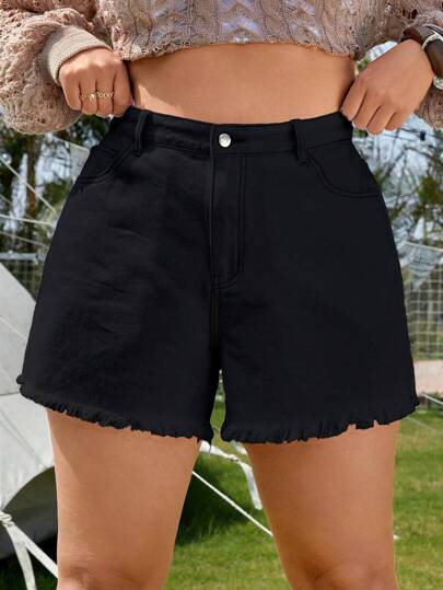 SHEIN VCAY 大碼毛邊牛仔短褲