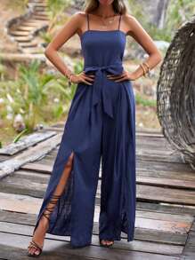 SHEIN Clasi 高衩腰帶吊帶連體褲