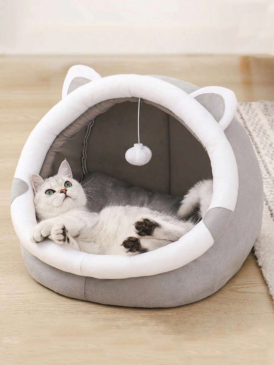 1入組可愛貓形室內帳篷軟寵物窩，適用于小型、中型和大型貓咪，提供舒適的睡眠環境，四季皆宜