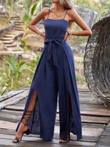 SHEIN Clasi 高衩腰帶吊帶連體褲