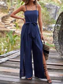 SHEIN Clasi 高衩腰帶吊帶連體褲