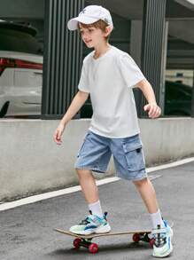 SHEIN Áo thun trễ vai có họa tiết màu chuyển sắc mát mẻ dành cho nam - trắng - Xem 2