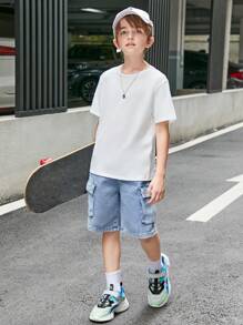 SHEIN Áo thun trễ vai có họa tiết màu chuyển sắc mát mẻ dành cho nam - trắng - Xem 5