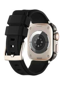 Correa de reloj de silicona unicolor compatible con Apple Watch - Negro - Ver 3