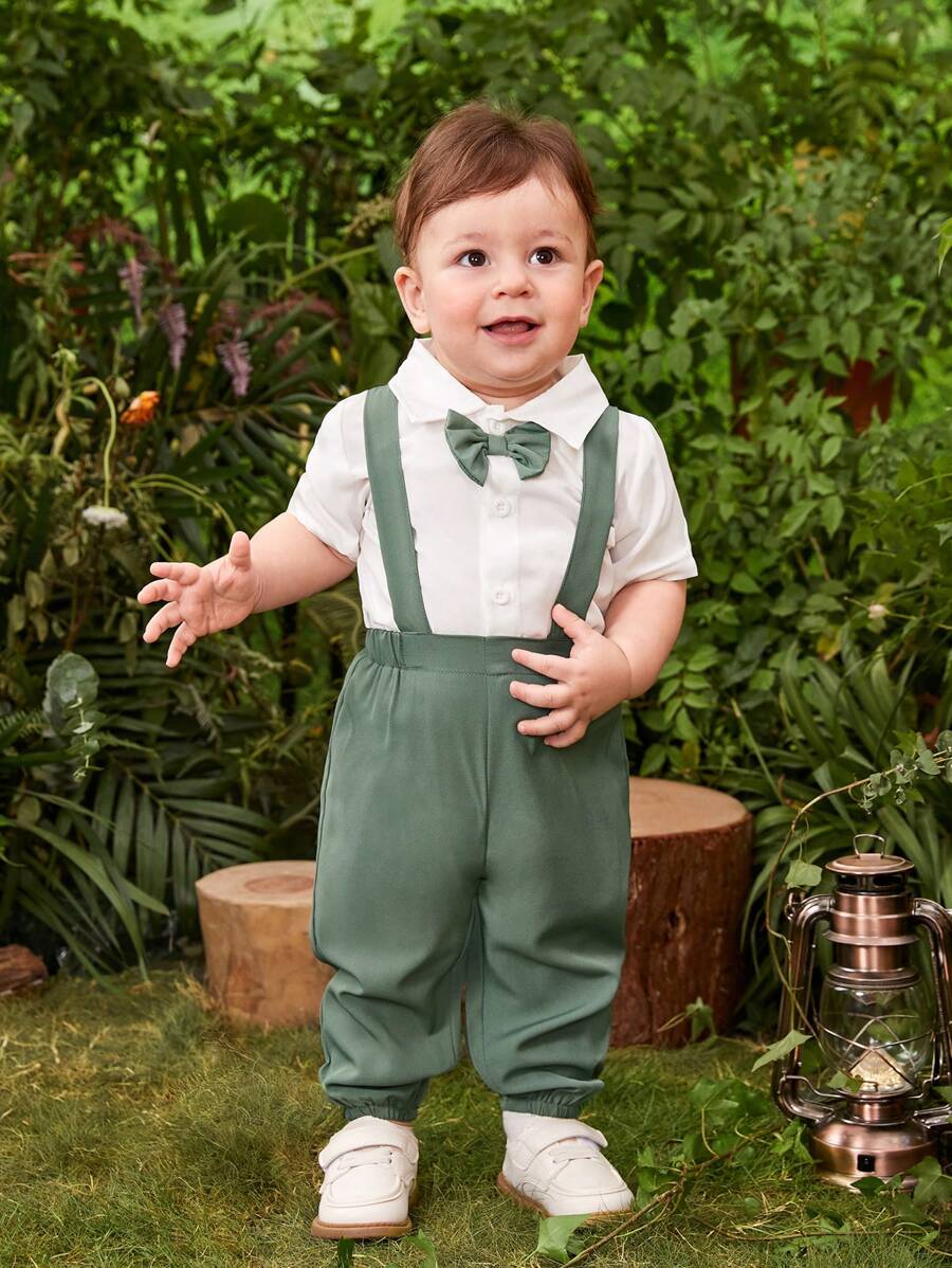 Bộ áo sơ mi nơ và quần có dây đeo mùa hè cho bé trai - Nhiều màu - Xem 1