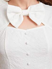 SHEIN 青少年女孩前蝴蝶結泡泡袖荷葉邊連衣裙 - 白色 - 查看 6