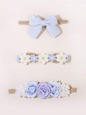 3入組嬰兒蝴蝶結和花朵裝飾髮帶