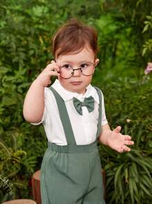 Bộ áo sơ mi nơ và quần có dây đeo mùa hè cho bé trai - Nhiều màu - Xem 7