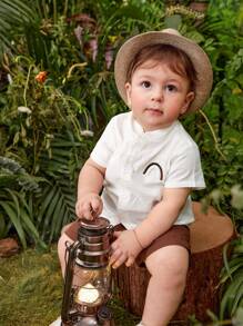 SHEIN Vintaside Kids Baby Boy Rainbow Embroidery Shirt & Shorts Set - Multicolor - View 3