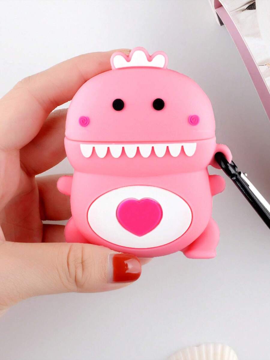 3D 卡通心形和恐龙防震钥匙扣收纳盒硅胶耳机保护壳兼容 Apple AirPods 1/2/Pro/3/Pro（第二代），粉色 - 粉色 - 查看 1