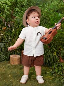 SHEIN Vintaside Kids Baby Boy Rainbow Embroidery Shirt & Shorts Set - Multicolor - View 5