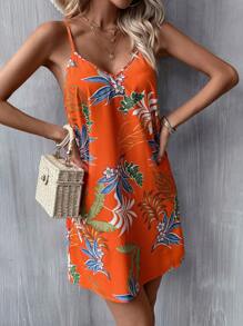 SHEIN VCAY Tropical Print Cami Dress