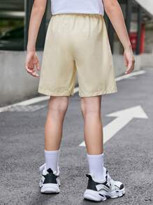 SHEIN Boys' Contrast Colour Buckled Decoration Letter Pattern Loose Shorts - Beige - View 3