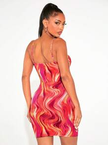 SHEIN SXY 大理石圖案前扭結吊帶緊身連衣裙 - 彩色 - 查看 2