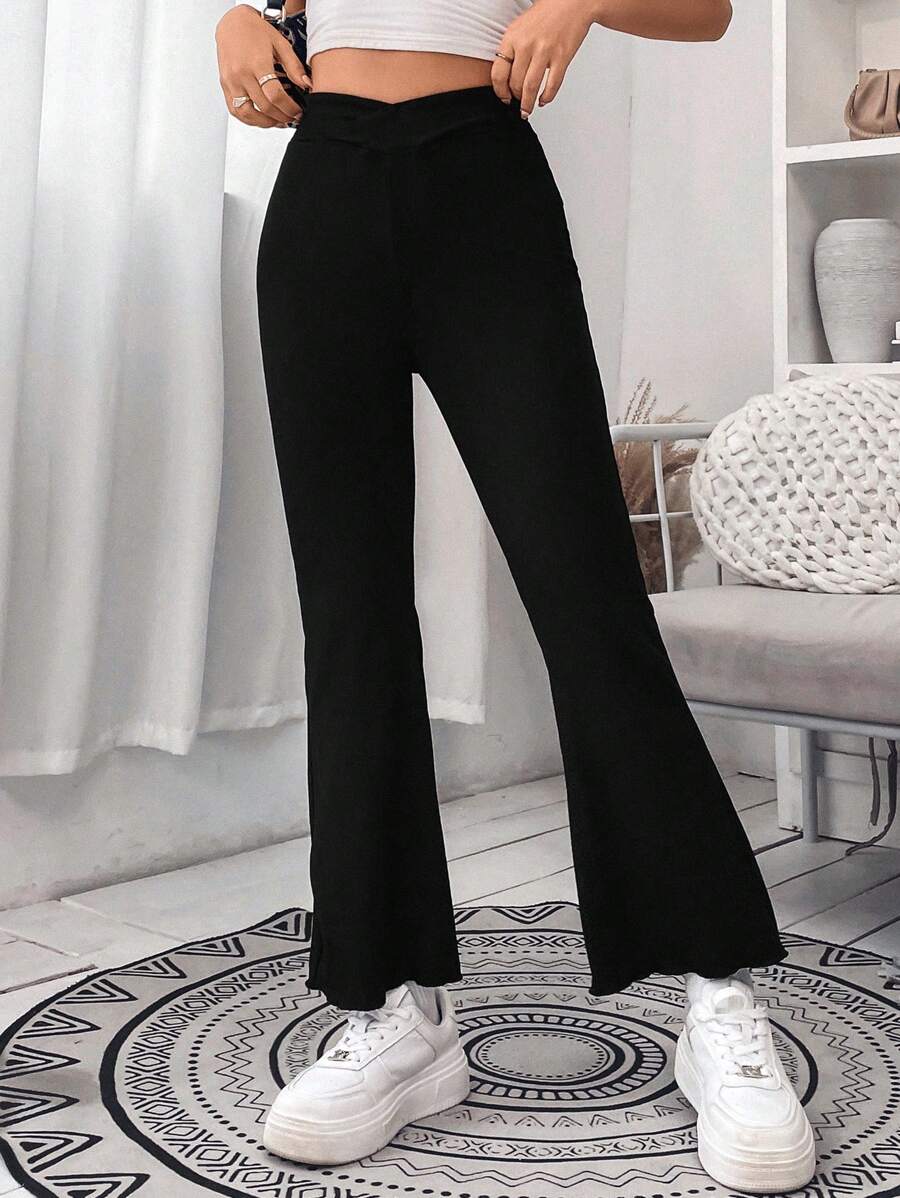 Flirla 素色喇叭褲 - 黑色 - 查看 1