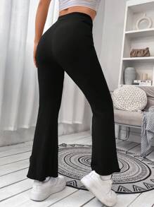 Flirla 素色喇叭褲 - 黑色 - 查看 2