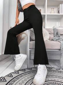 Flirla 素色喇叭褲 - 黑色 - 查看 4