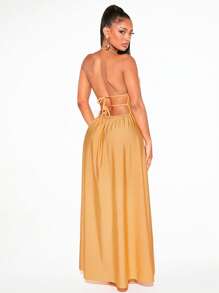 SHEIN SXY Vestido de muslo con abertura en M y cuello halter sin espalda - Amarillo - Ver 2