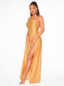 SHEIN SXY Vestido de muslo con abertura en M y cuello halter sin espalda - Amarillo - Ver 5