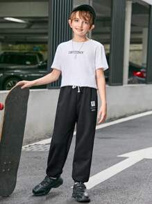 SHEIN Tween Boy Letter Graphic Drawstring Waist Sweatpants