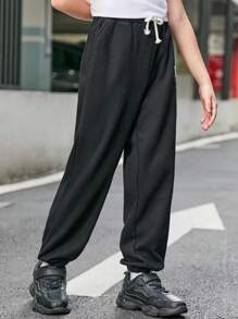 SHEIN Tween Boy Letter Graphic Drawstring Waist Sweatpants