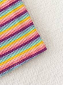 SHEIN 女孩條紋印花花卉圖案補丁貼掛脖上衣 - 彩色 - 查看 3