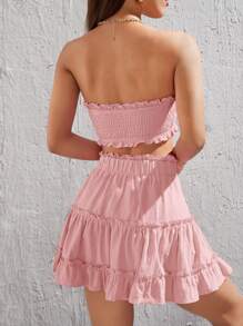 SHEIN PETITE 褶邊抹胸上衣和荷葉邊半身裙 - 淺粉色 - 查看 2