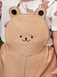 Baby Boy Bear Print Top & Overall Shorts & Hat - Multicolor - View 6