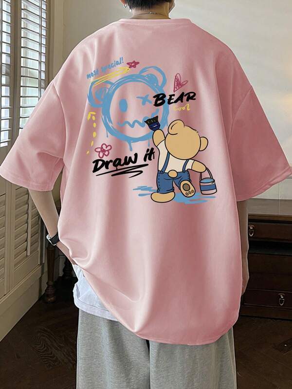 Manfinity EMRG Loose Fit Men Cartoon & Letter Graphic Drop Shoulder T-Shirt