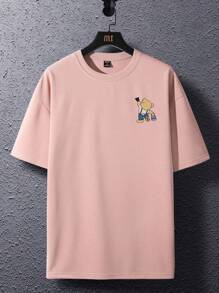 Claim Dot 宽松版型男士卡通字母落肩T恤，2000年代风格，粉色 - 粉色 - 查看 3