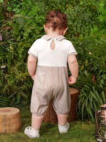 Baby Boy Striped Print Button Front Romper & Hat - Multicolor - View 2