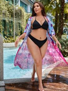 SHEIN Swim Curve Kimono họa tiết địa lý toàn thân cỡ lớn mùa hè có thắt lưng - Nhiều màu - Xem 3