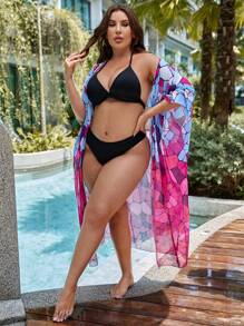 SHEIN Swim Curve Kimono họa tiết địa lý toàn thân cỡ lớn mùa hè có thắt lưng - Nhiều màu - Xem 5