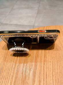 Rhinestone Decor Phone Case With Stand-Out Holder - Black - View 3