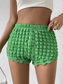 SHEIN Privé High Waist Ruched Shorts - Green - View 2