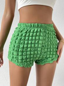 SHEIN Privé High Waist Ruched Shorts - Green - View 4