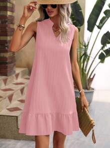 Breezaya Solid Ruffle Hem Smock Dress Vacation Beach Outfits Women - Pink - View 1