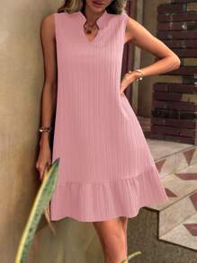 Breezaya Solid Ruffle Hem Smock Dress Vacation Beach Outfits Women - Pink - View 3