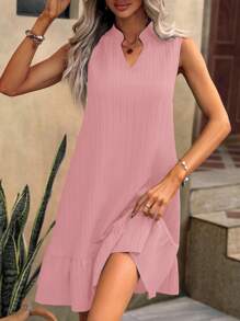 Breezaya Solid Ruffle Hem Smock Dress Vacation Beach Outfits Women - Pink - View 4