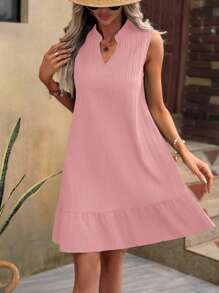 Breezaya Solid Ruffle Hem Smock Dress Vacation Beach Outfits Women - Pink - View 6